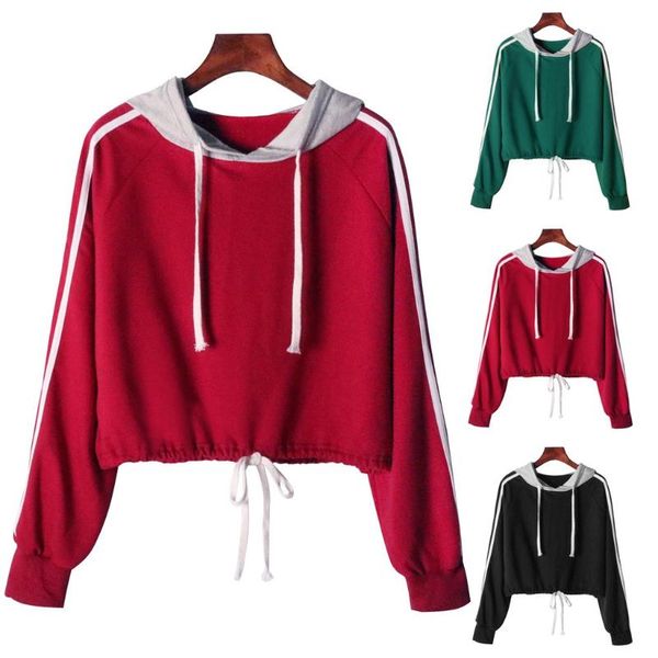women's hoodies & sweatshirts stripe 2021 women long-sleeved pullover fashion winter autume hooded two line print sleeve swearshirt top, Black