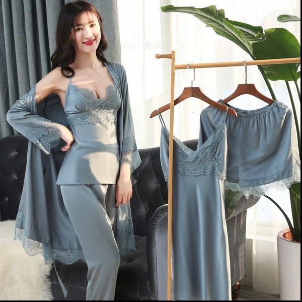 brand 5 pieces suit lace womens sleepwears satin pajamas set autumn winter long sleeve silk sleepwear casual female pyjamas, Black;red
brand 5 pieces suit lace womens sleepwears satin pajamas set autumn winter long sleeve silk sleepwear casual female pyjamas, Black;red