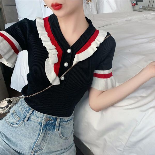 women's t-shirt women fashion knitting sweet ruffles t-shirts lady short flare sleeve patchwork slim elegant tshirt pullovers girls, White
women's t-shirt women fashion knitting sweet ruffles t-shirts lady short flare sleeve patchwork slim elegant tshirt pullovers girls, White