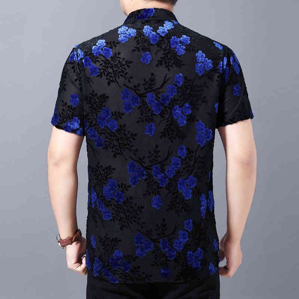 transparent impression flowers of the men velvet shirt club homme spring mannen kleding short sleeve fine fit, White;black 
transparent impression flowers of the men velvet shirt club homme spring mannen kleding short sleeve fine fit, White;black