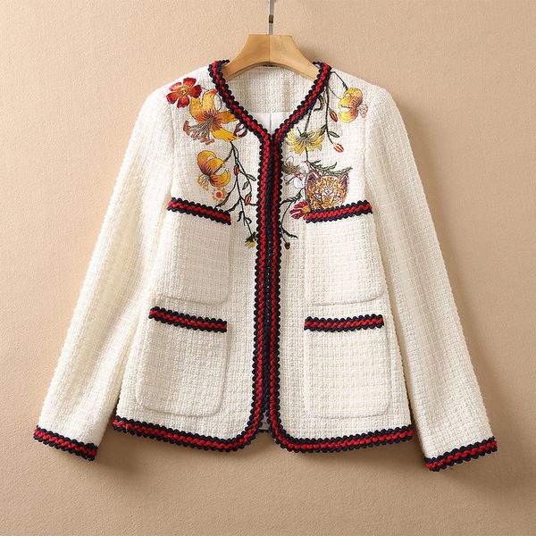 2021 fall autumn long sleeve v neck contrast colo ivory floral embroidery pockets woolen tweed wool & blends coat elegant outwear coats 21o1, Black
2021 fall autumn long sleeve v neck contrast colo ivory floral embroidery pockets woolen tweed wool & blends coat elegant outwear coats 21o1, Black