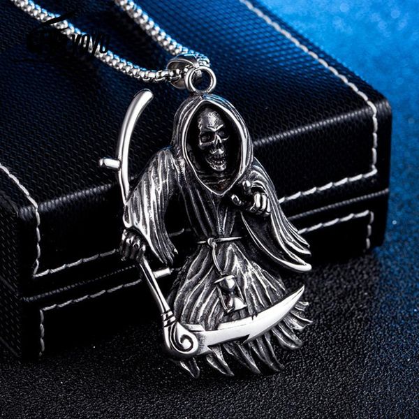 pendant necklaces death skull stainless steel necklace for men and knife punk scythe metallic chain fashion gift, Silver
pendant necklaces death skull stainless steel necklace for men and knife punk scythe metallic chain fashion gift, Silver