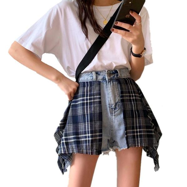 women's jeans 2021 spring summer women skirts vintage plaid stitching denim skirt a-line casual short mini harajuku streetwear, Blue
women's jeans 2021 spring summer women skirts vintage plaid stitching denim skirt a-line casual short mini harajuku streetwear, Blue