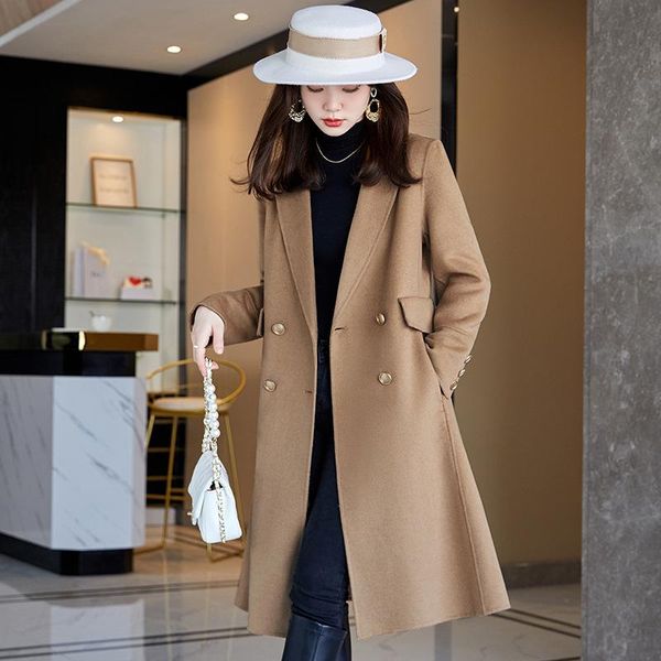 women's wool & blends autumn and winter solid color woolen coat, fashion temperament, long over-the-knee double-sided cashmere coat, Black
women's wool & blends autumn and winter solid color woolen coat, fashion temperament, long over-the-knee double-sided cashmere coat, Black