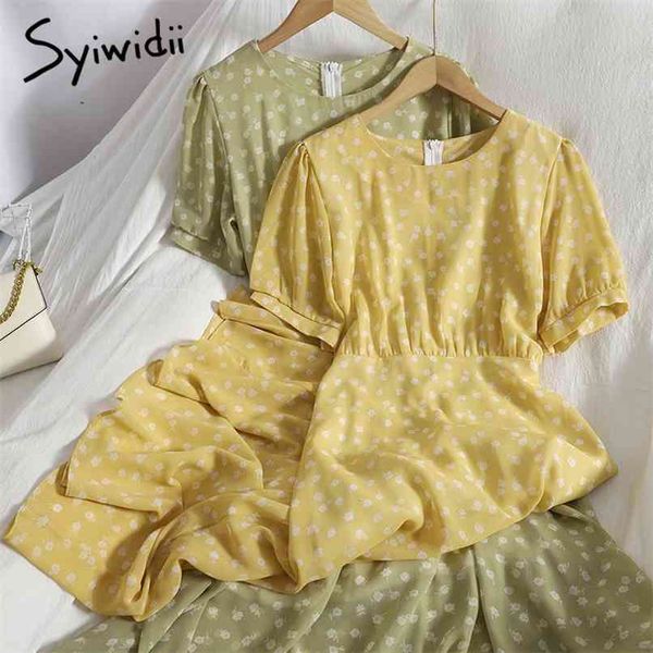 floral print high waist dresses women back zipper puff sleeve o-neck a-line chiffon clothing summer korean fashion 210607, Black;gray
floral print high waist dresses women back zipper puff sleeve o-neck a-line chiffon clothing summer korean fashion 210607, Black;gray