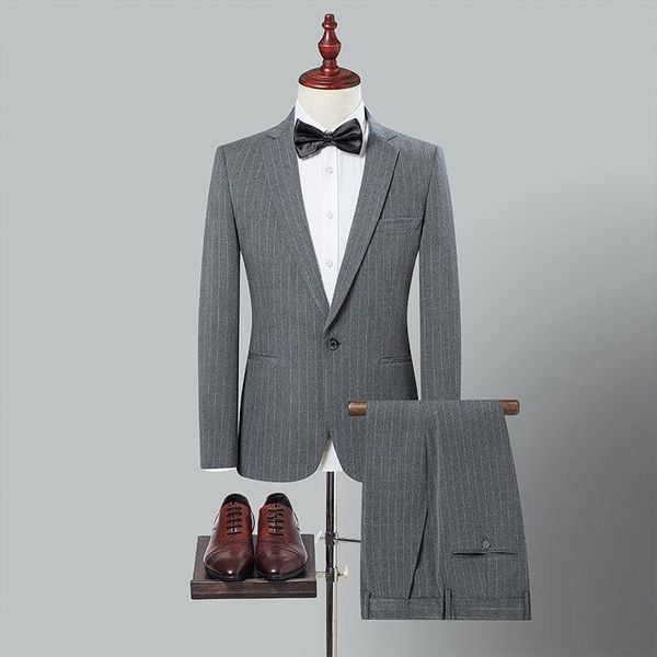 men's suits & blazers gray striped suit business casual wear formal banquet two-piece single-breasted blazer with trousers, White;black
men's suits & blazers gray striped suit business casual wear formal banquet two-piece single-breasted blazer with trousers, White;black