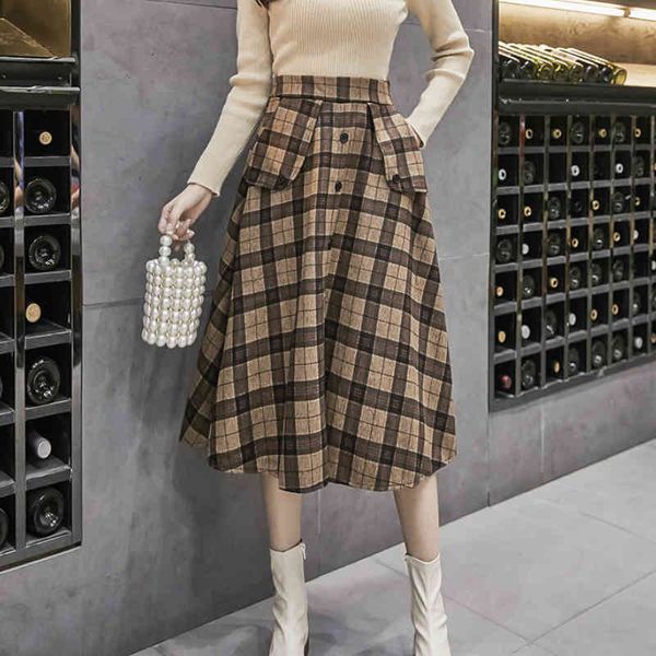skirts winter wool blend plaid a-line flared long pockets korean style single-breasted buttons elegant tartan oflo, Black
skirts winter wool blend plaid a-line flared long pockets korean style single-breasted buttons elegant tartan oflo, Black