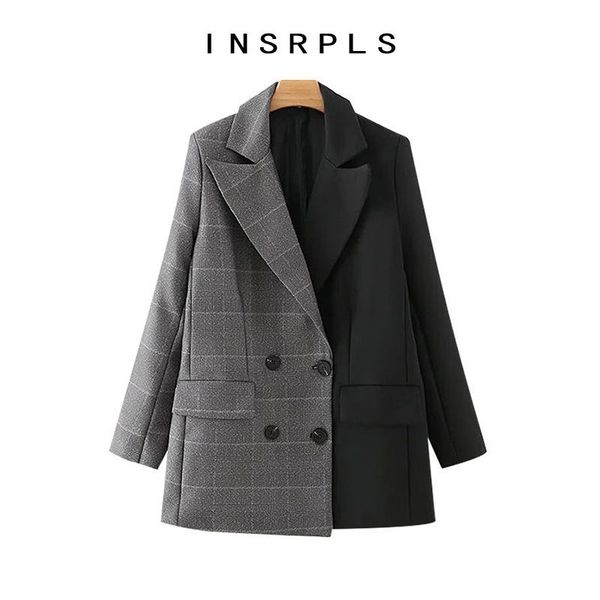 women fashion double breasted patchwork blazer coat vintage long sleeve pockets female outerwear chic women's suits & blazers, White;black
women fashion double breasted patchwork blazer coat vintage long sleeve pockets female outerwear chic women's suits & blazers, White;black