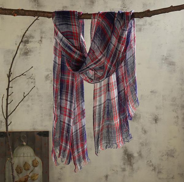 scarves japanese pure linen large plaid scarf air conditioning shawl men's and women's spring summer thin european america, Blue;gray
scarves japanese pure linen large plaid scarf air conditioning shawl men's and women's spring summer thin european america, Blue;gray