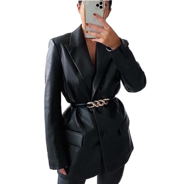 women's leather & faux casual women jacket solid color suit collar fake pockets loose thinner fashion trend high quality, Black
women's leather & faux casual women jacket solid color suit collar fake pockets loose thinner fashion trend high quality, Black