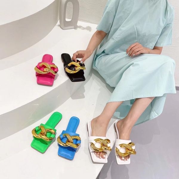 sandals fashion women slippers metal gold chain open toe slides flats heeled green/pink/white/blue/black j13g
sandals fashion women slippers metal gold chain open toe slides flats heeled green/pink/white/blue/black j13g