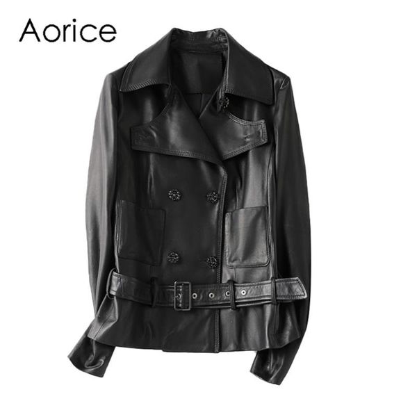 

women's leather & faux aorice winter spring women genuine real sheepskin jacket coats trench suit clothing a21504, Black