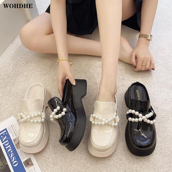 slippers synxdn patent leather slip on loafers pearl bowknot platform women sandals british style 2021, Black
slippers synxdn patent leather slip on loafers pearl bowknot platform women sandals british style 2021, Black