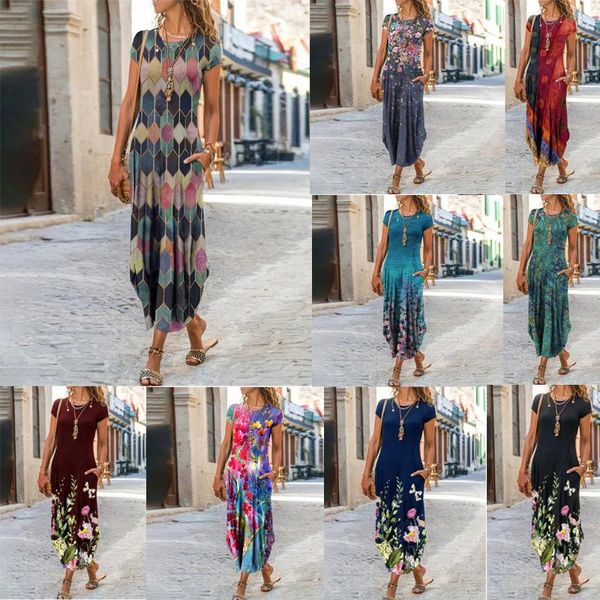 casual dresses 2021 women's round neck pocket short sleeve trendy printed dress, Black;gray
casual dresses 2021 women's round neck pocket short sleeve trendy printed dress, Black;gray