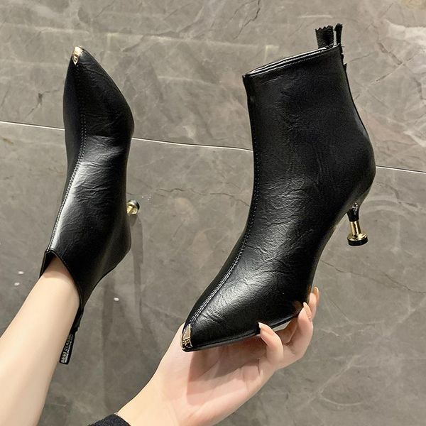 boots nightclub slim high heel buckle metal pointed front chain short lolita women winter luxury designer shoes fashion, Black
boots nightclub slim high heel buckle metal pointed front chain short lolita women winter luxury designer shoes fashion, Black