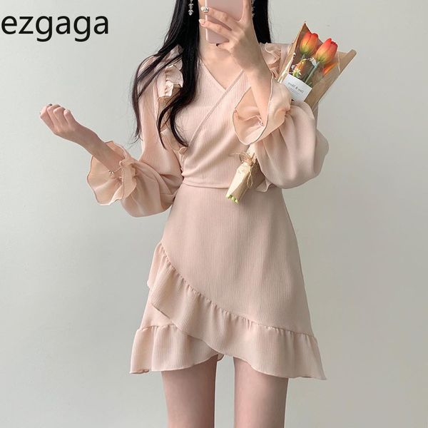 ezgaga mini dresses women long puff sleeve v-neck lace up ruffles solid party dress slim office lady elegant vestido feminino 210430, Black;gray
ezgaga mini dresses women long puff sleeve v-neck lace up ruffles solid party dress slim office lady elegant vestido feminino 210430, Black;gray