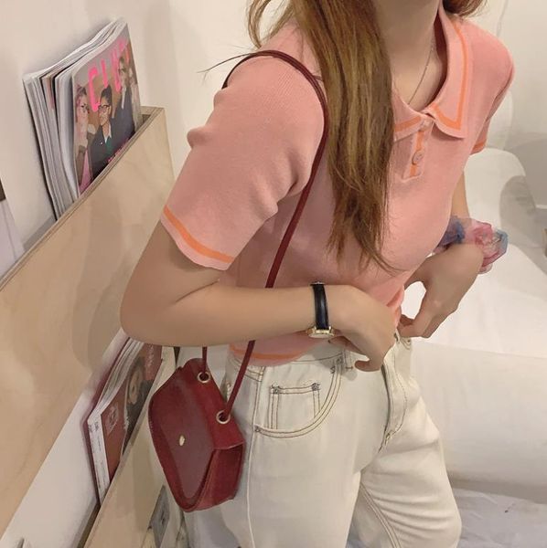 women color block knitwear short sleeve lapel undershirt slim with front button women's t-shirt, White
women color block knitwear short sleeve lapel undershirt slim with front button women's t-shirt, White