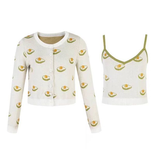 fashion women's knitted cardigan fresh sanyuan fruit series re-fiber sling + two-piece set 210520, White
fashion women's knitted cardigan fresh sanyuan fruit series re-fiber sling + two-piece set 210520, White