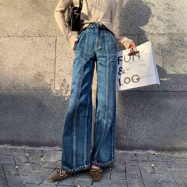 women's jeans twotwinstyle casual blue denim trousers for women high waist loose straight full length female summer fashion clothes o44
women's jeans twotwinstyle casual blue denim trousers for women high waist loose straight full length female summer fashion clothes o44