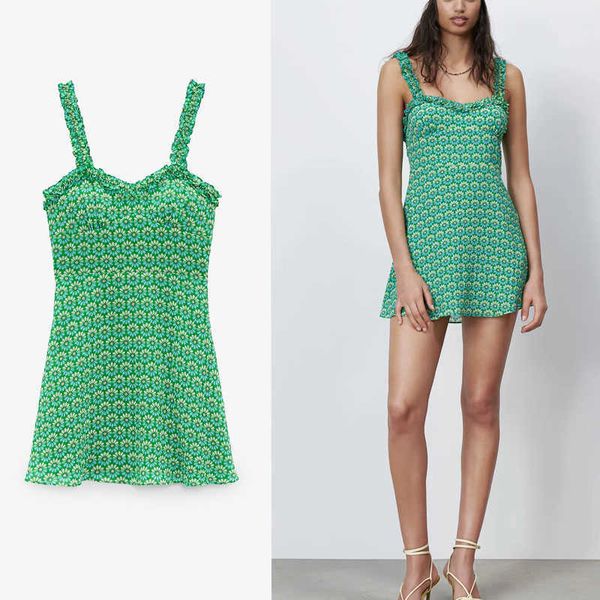 za green floral print mini summer dress women sleeveless straps ruffle party dresses woman chic lining vintage dresses 210602, Black;gray
za green floral print mini summer dress women sleeveless straps ruffle party dresses woman chic lining vintage dresses 210602, Black;gray