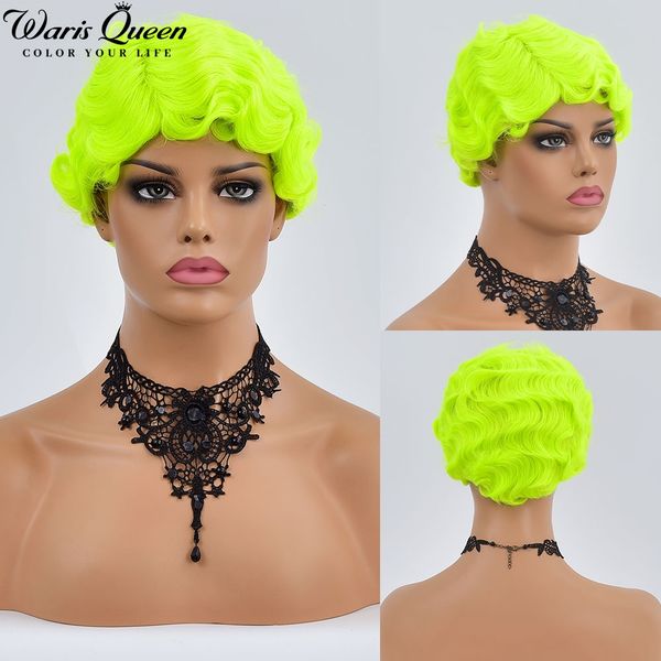 green short bob finger wave wig vintage synthetic wigs for black women 6inch retro curly cosplay halloween party hair peruca
green short bob finger wave wig vintage synthetic wigs for black women 6inch retro curly cosplay halloween party hair peruca