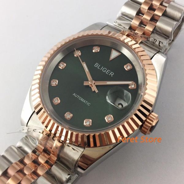 40mm rose gold case mechanical men watch sapphire crystal sterile green dial date miyota 8215 movement automatic wristwatches, Slivery;brown
40mm rose gold case mechanical men watch sapphire crystal sterile green dial date miyota 8215 movement automatic wristwatches, Slivery;brown