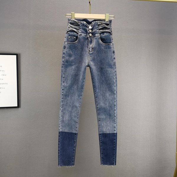 color-blocking jeans women's spring 2021 high-waisted skinny tight elastic feet pants 0128, Blue
color-blocking jeans women's spring 2021 high-waisted skinny tight elastic feet pants 0128, Blue
