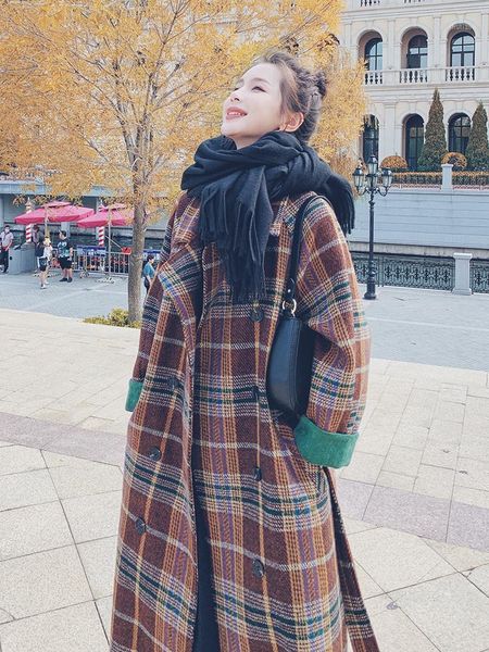 plaid woolen coat women's middle long 2021 winter korean loose hepburn style thickened cotton wool autumn female & blends, Black
plaid woolen coat women's middle long 2021 winter korean loose hepburn style thickened cotton wool autumn female & blends, Black