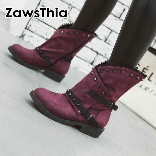 zawsthia winter fleece woman boots punk hiking outdoor buckle strap cowgirl casual shoes rivet chunky low heel riding boots 210611, Black 
zawsthia winter fleece woman boots punk hiking outdoor buckle strap cowgirl casual shoes rivet chunky low heel riding boots 210611, Black