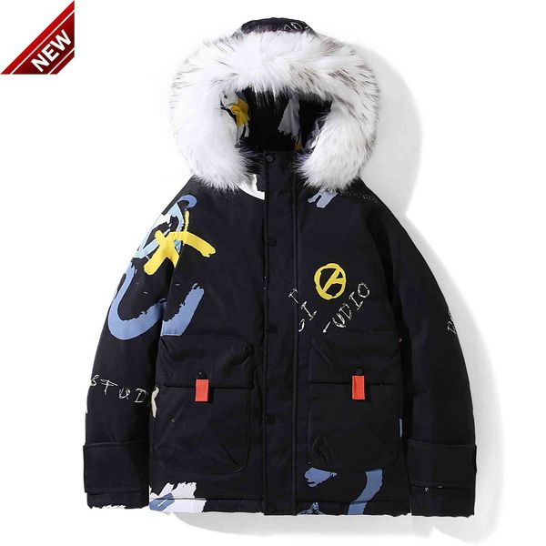 men's winter down parkas jackets casual fur collar hooded coats male thick warm print overcoat windbreaker man puffer jacket, Black
men's winter down parkas jackets casual fur collar hooded coats male thick warm print overcoat windbreaker man puffer jacket, Black