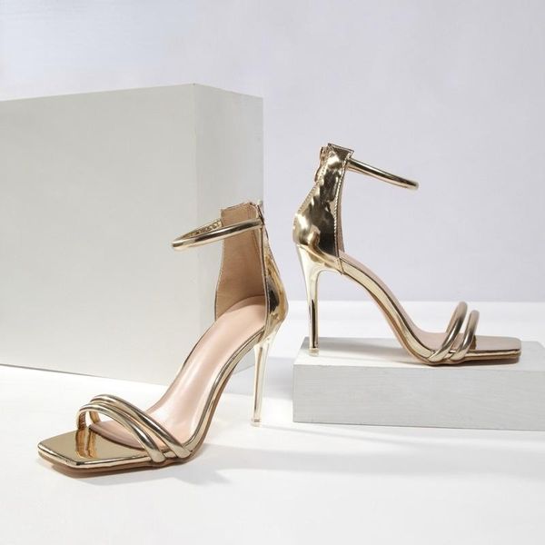 sandals 10cm summer women square open toe high heels bridal party shoes ankle strap gold stiletto ladies wedding, Black 
sandals 10cm summer women square open toe high heels bridal party shoes ankle strap gold stiletto ladies wedding, Black