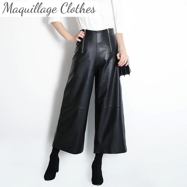 women's pants & capris spring autumn ol elegant leather wide-leg sheepskin genuine ninth c637, Black;white
women's pants & capris spring autumn ol elegant leather wide-leg sheepskin genuine ninth c637, Black;white