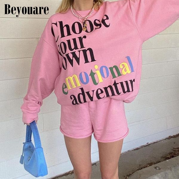 women's tracksuits beyouare autumn sweet women two piece shorts set color letter print loose sport oversized sweatshirt leisure basic, Gray
women's tracksuits beyouare autumn sweet women two piece shorts set color letter print loose sport oversized sweatshirt leisure basic, Gray