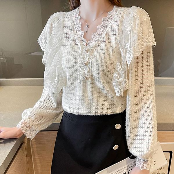 women's blouses & shirts autumn winter ruffles lace blouse v-neck bottoming shirt elegant loose women hollow out fashion clothes solid, White
women's blouses & shirts autumn winter ruffles lace blouse v-neck bottoming shirt elegant loose women hollow out fashion clothes solid, White