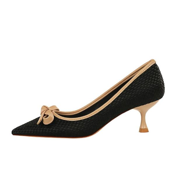 dress shoes korean fashion wine cup with high heel knitting shallow mouth pointed color matching bowknot versatile women's single, Black
dress shoes korean fashion wine cup with high heel knitting shallow mouth pointed color matching bowknot versatile women's single, Black