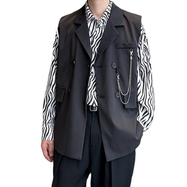 men's vests chain decoration double-breasted suit vest jacket men streetwear hip hop fashion loose casual man korean waistcoat, Black;white
men's vests chain decoration double-breasted suit vest jacket men streetwear hip hop fashion loose casual man korean waistcoat, Black;white