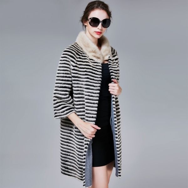 winter fur coat women's mink lapel artificial imitation 211207, Black