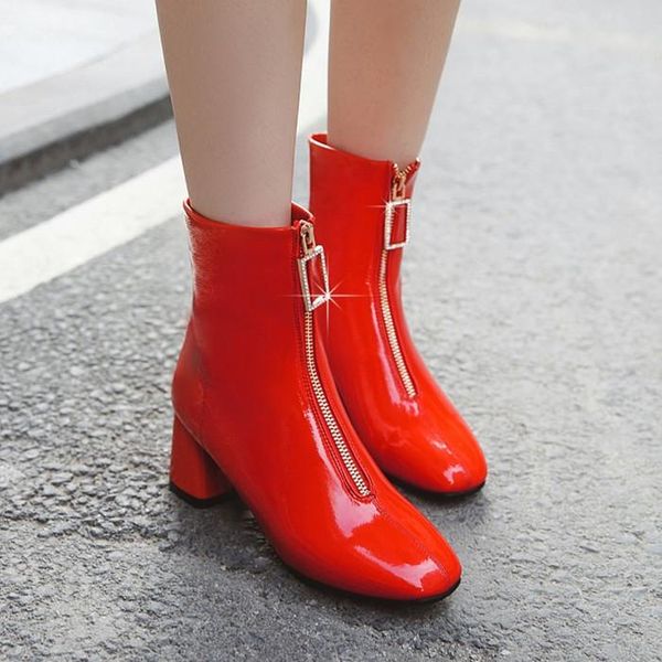 boots pxelena fashion front zip ankle women patent leather square chunky block high heels party office lady winter shoes, Black
boots pxelena fashion front zip ankle women patent leather square chunky block high heels party office lady winter shoes, Black
