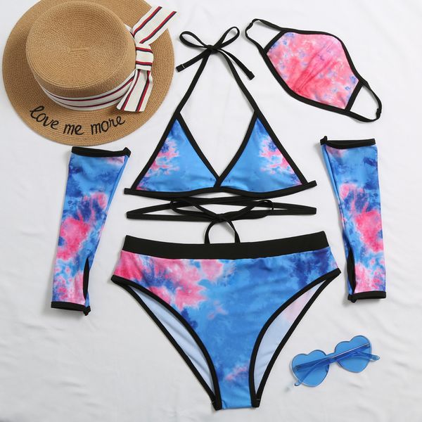 tie dye printing wrap cross triangle halter ties bikini set 4pcs of beachwear holiday outfit sets
tie dye printing wrap cross triangle halter ties bikini set 4pcs of beachwear holiday outfit sets