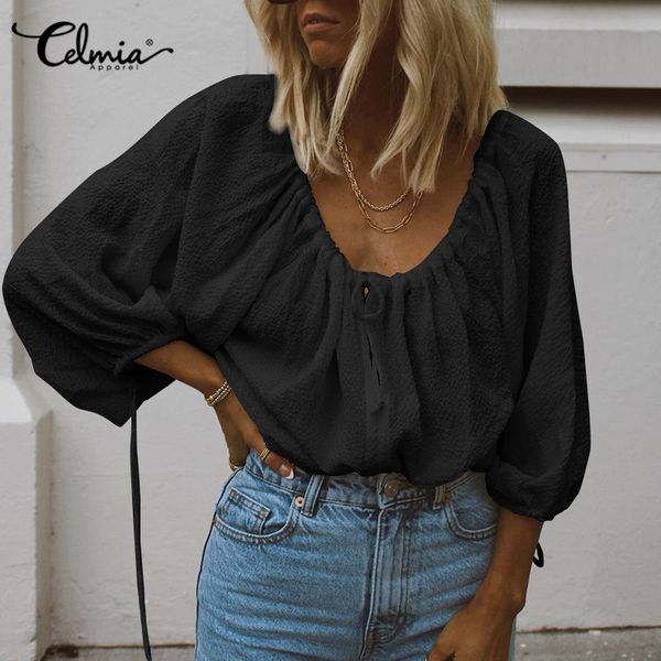 blouses casual loose textured celmia women solid lace-up drawstring 3/4 puff sleeve blouse 2021 fashion party blusas plus size 5xl, White
blouses casual loose textured celmia women solid lace-up drawstring 3/4 puff sleeve blouse 2021 fashion party blusas plus size 5xl, White