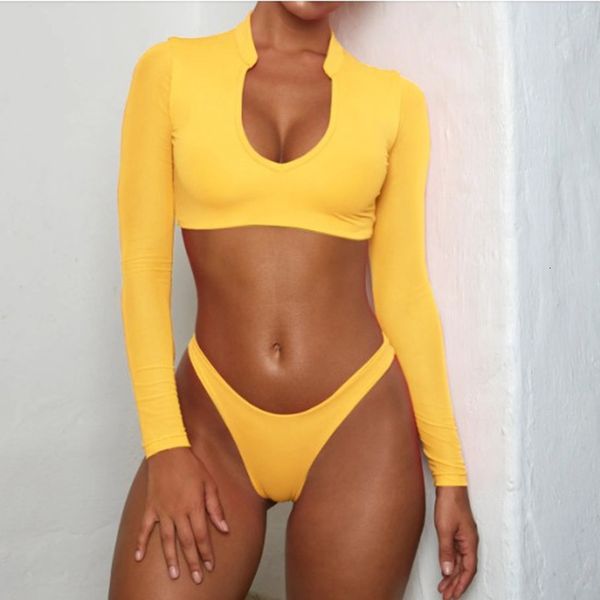 low 2021 waist bikini long sleeve split mesh swimsuit, Black;white 
low 2021 waist bikini long sleeve split mesh swimsuit, Black;white