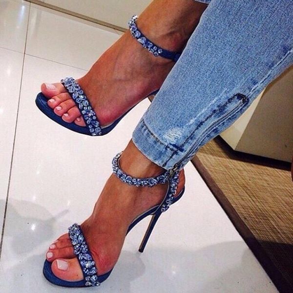 sandals luxury blue jean heels rhinestone ankle strap denim stiletto heel shoes cut-outs celebrate party dress wedding, Black
sandals luxury blue jean heels rhinestone ankle strap denim stiletto heel shoes cut-outs celebrate party dress wedding, Black