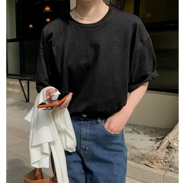 solid urban casual style simple t-shirt o neck short sleeve loose women's t-shirts all match soft fashion summer, White
solid urban casual style simple t-shirt o neck short sleeve loose women's t-shirts all match soft fashion summer, White