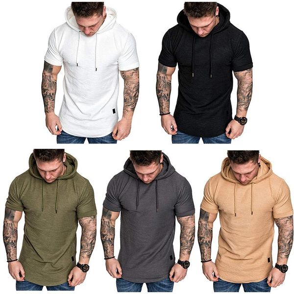 men's casual shirts fashion soild hooded t-shirt summer short sleeve sports training running fitness gym outfit, White;black
men's casual shirts fashion soild hooded t-shirt summer short sleeve sports training running fitness gym outfit, White;black
