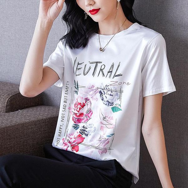 summer korean fashion silk t-shirts for women vintage satin short sleeves plus size xxl white office lady shirts women's t-shirt 
summer korean fashion silk t-shirts for women vintage satin short sleeves plus size xxl white office lady shirts women's t-shirt