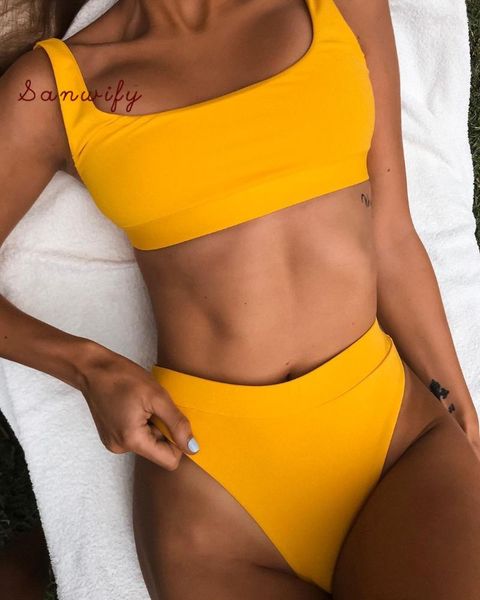 women's swimwear 2021 high waist bathing suits push up yellow swimsuit women sport crop bikini sets woman beach clothes, White;black
women's swimwear 2021 high waist bathing suits push up yellow swimsuit women sport crop bikini sets woman beach clothes, White;black