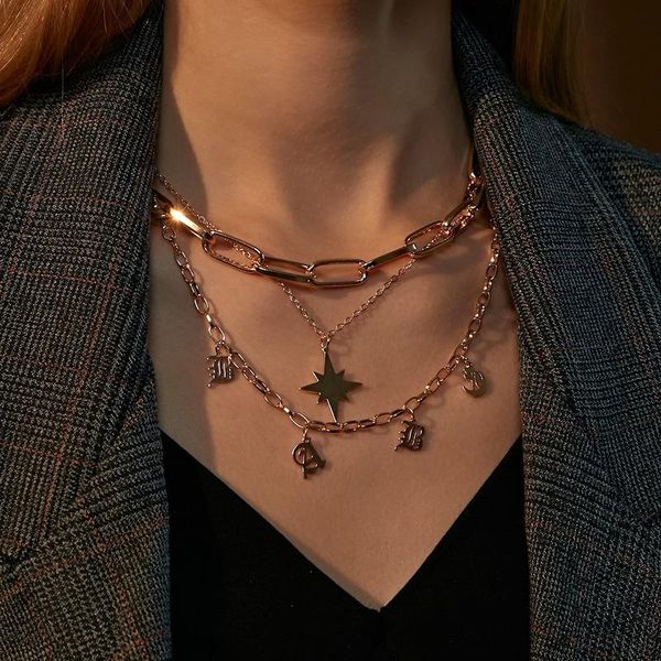 vsnow vintage multilayer gold color star letter pendant necklace for women high street chunky chain choker jewellery necklaces, Silver
vsnow vintage multilayer gold color star letter pendant necklace for women high street chunky chain choker jewellery necklaces, Silver