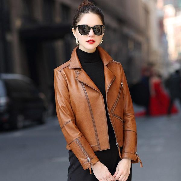 women's leather & faux spring genuine jacket women 2021 fashion real sheepskin coat turndown collar motorcycle biker female y860, Black
women's leather & faux spring genuine jacket women 2021 fashion real sheepskin coat turndown collar motorcycle biker female y860, Black