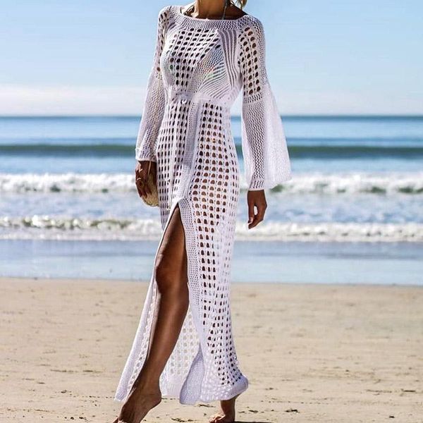casual dresses sunscreen cover up long sleeve solid white beach maxi women summer knitted hollow out blouse dress 2021 vestidos, Black;gray
casual dresses sunscreen cover up long sleeve solid white beach maxi women summer knitted hollow out blouse dress 2021 vestidos, Black;gray