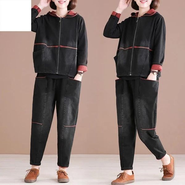women's two piece pants single/suit jeans suits 2021 autumn korean loose jean jacket hooded+jeans sets female literary retro cotton, White
women's two piece pants single/suit jeans suits 2021 autumn korean loose jean jacket hooded+jeans sets female literary retro cotton, White